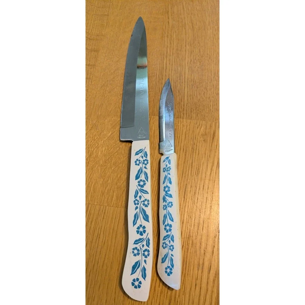 Vtg Household Japan Stainless Corning Blue Cornflower Knive Set Of 6